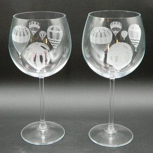 Hot Air Balloon Etched Wine Glasses Set of 2